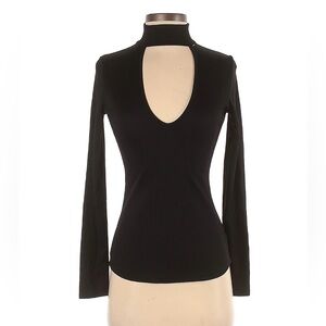 Lulus Black Choker Keyhole Stretch Long Sleeve Top